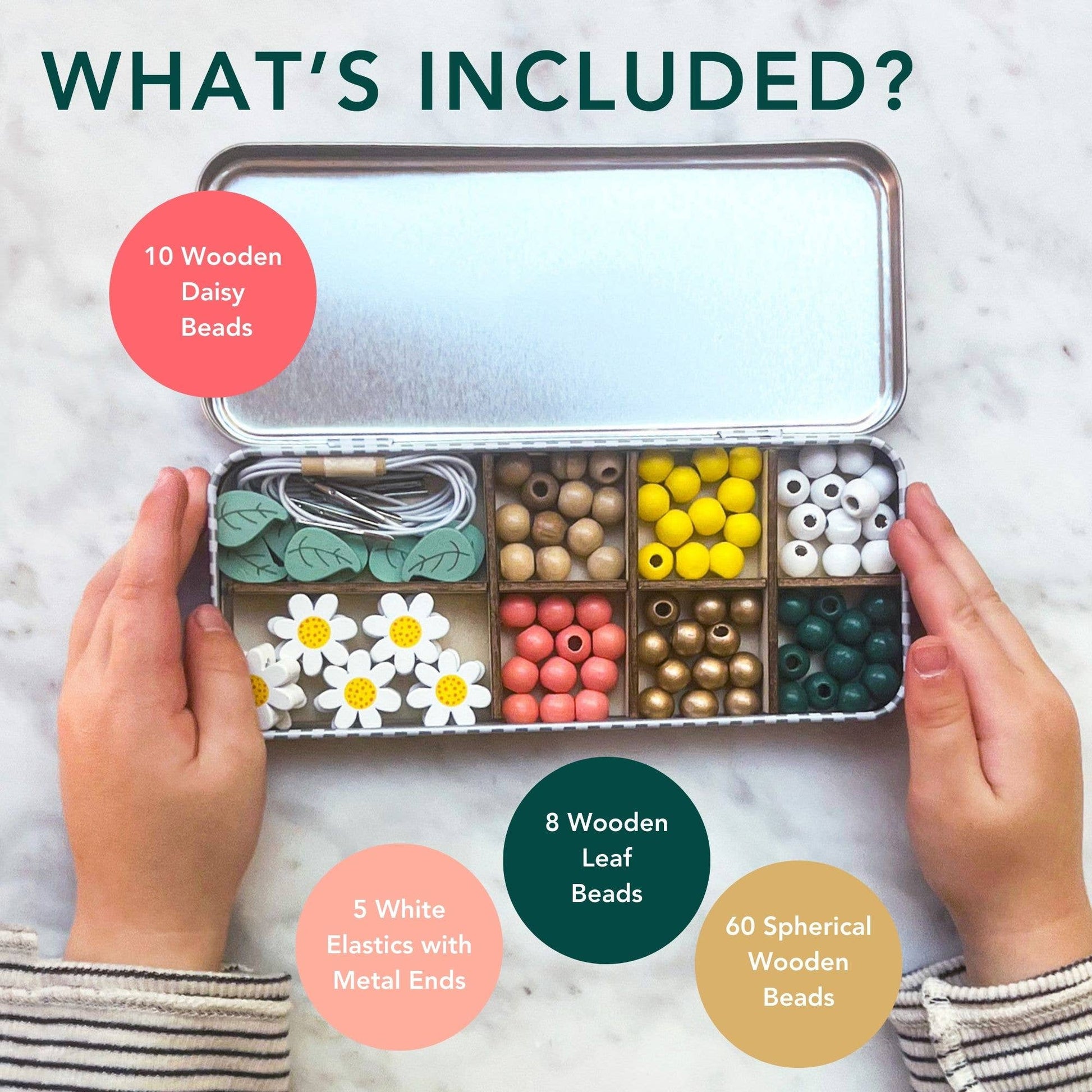 Children crafting with the daisy wooden bead set