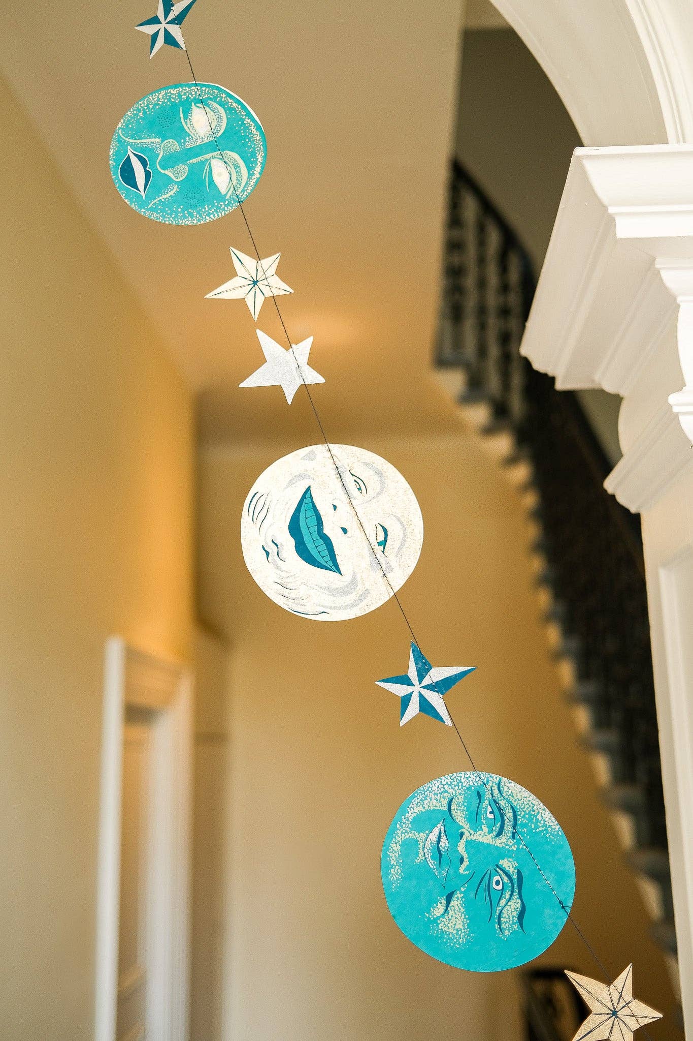 Handmade celestial moon and stars paper garland