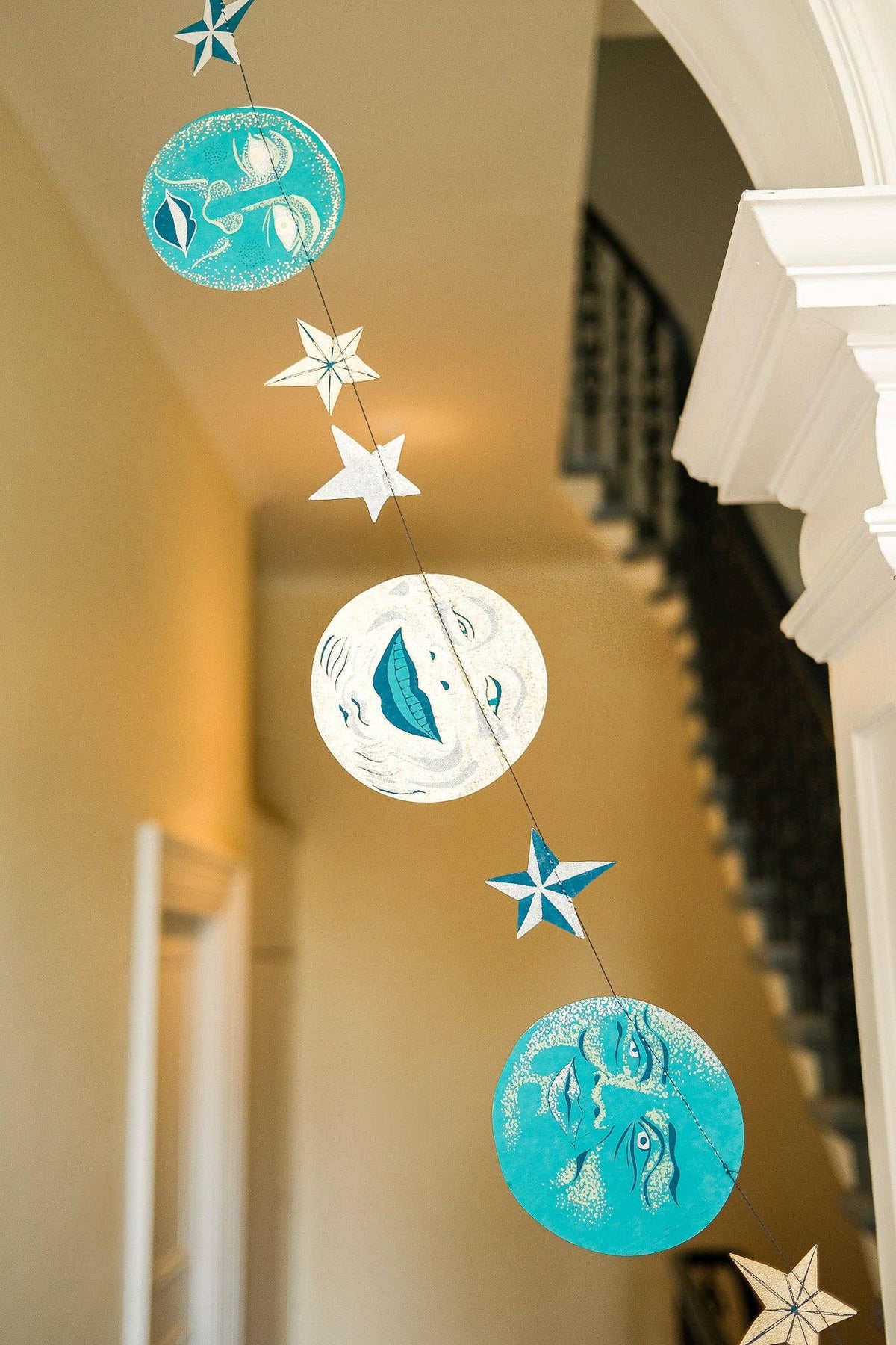 Handmade celestial moon and stars paper garland