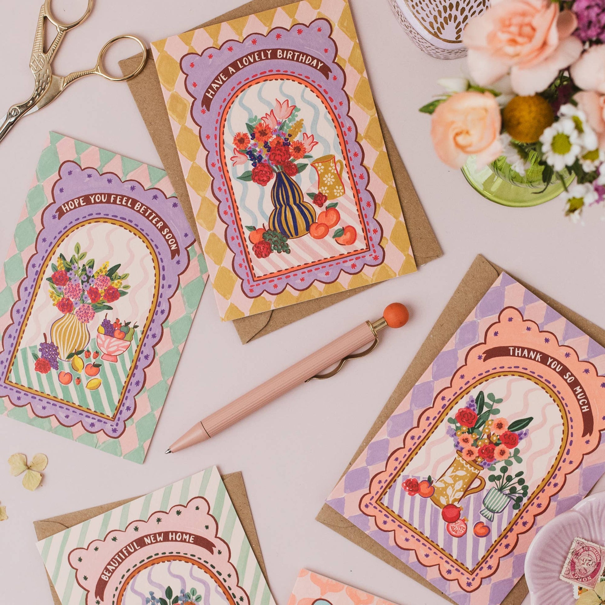 Pack of six Maximalist Thank You Cards with paper band, eco-friendly packaging