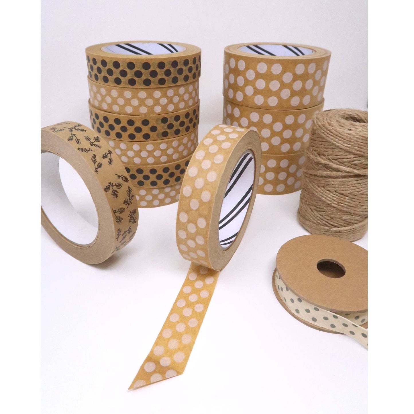 White Polka Dot Eco Paper Tape 24mm Pack of 10