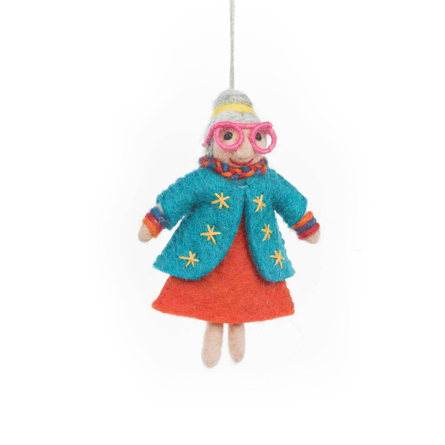 Set of Handmade Felt Groovy Grannies Hanging Ornaments