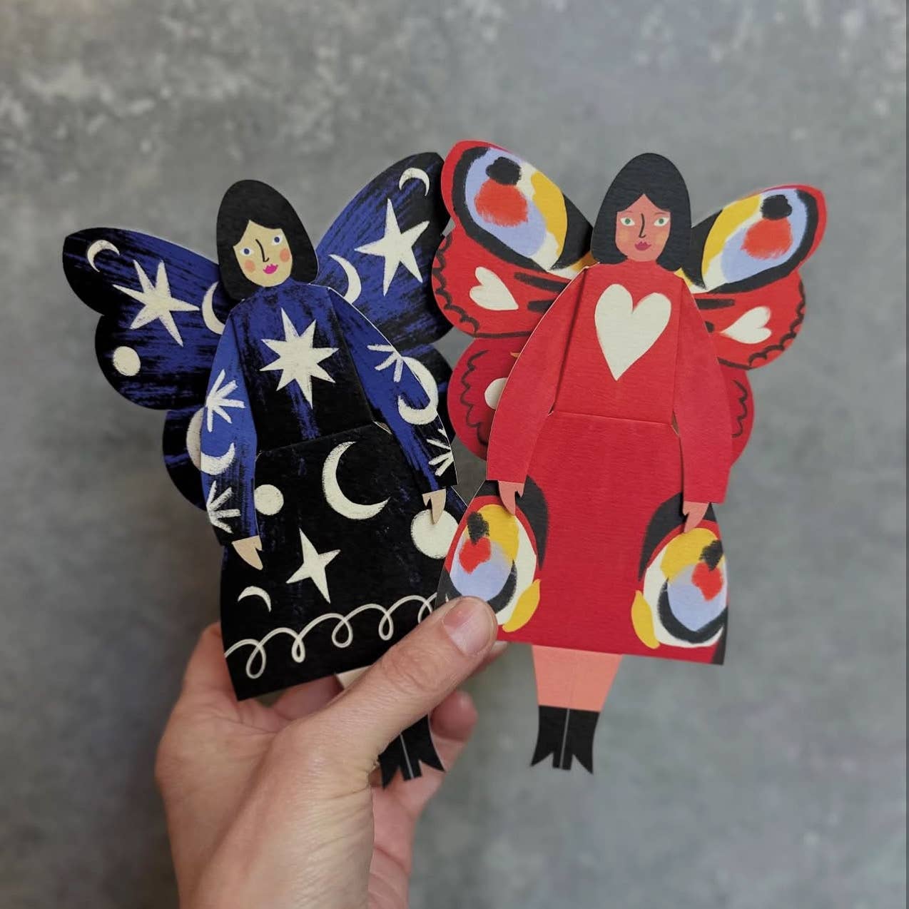 Butterfly Woman Sitting Greeting Card in Cosmic design, 3D foldable, Kitty Kenda Papergoods, UK-made
