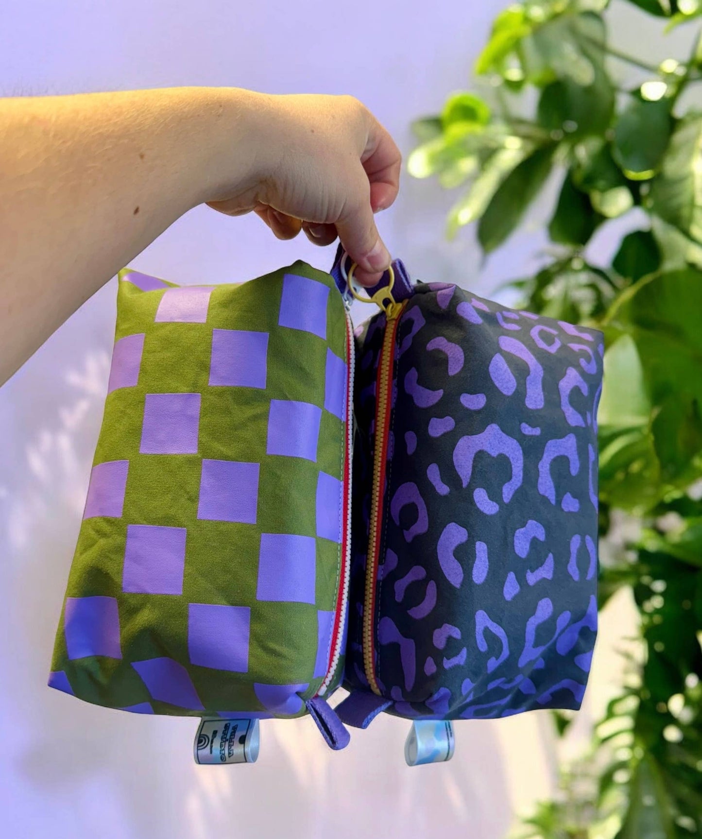 Handprinted Boxy pouch Lilac and Mustard Leopard Print