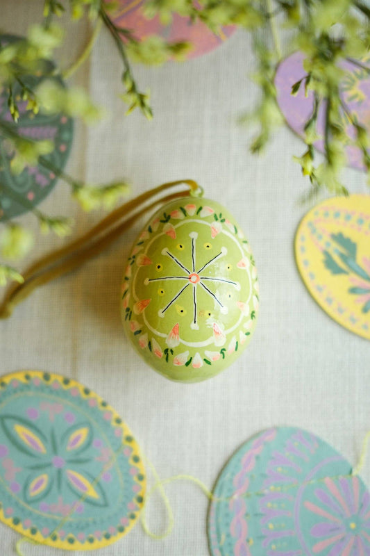 Sunburst Yellow Hand-Painted Decorative Egg with Intricate Patterns