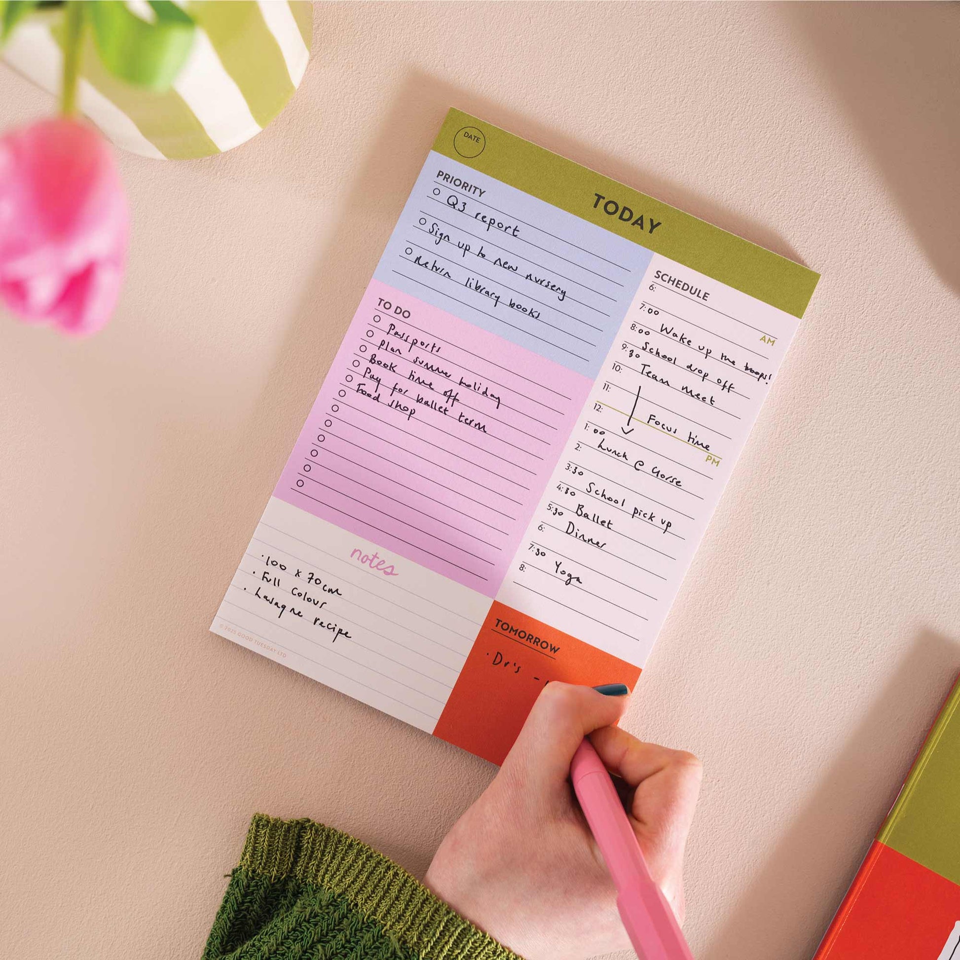 Close up of the daily schedule and to-do list sections