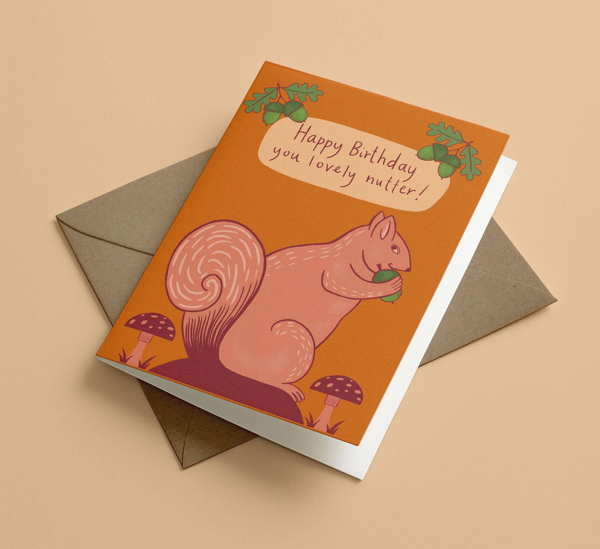 Cheeky squirrel birthday card with kraft envelope