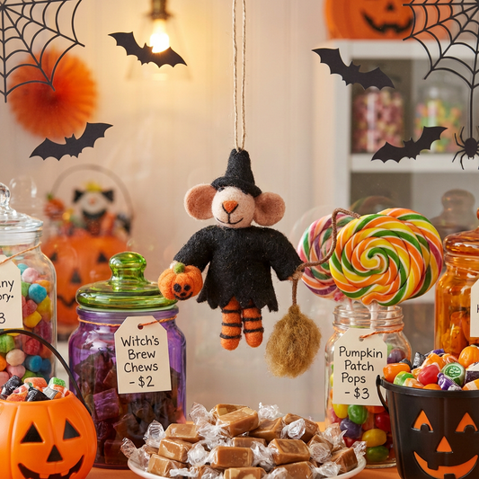 Handmade Felt Glinda Witch Mouse Halloween Hanging Decoration