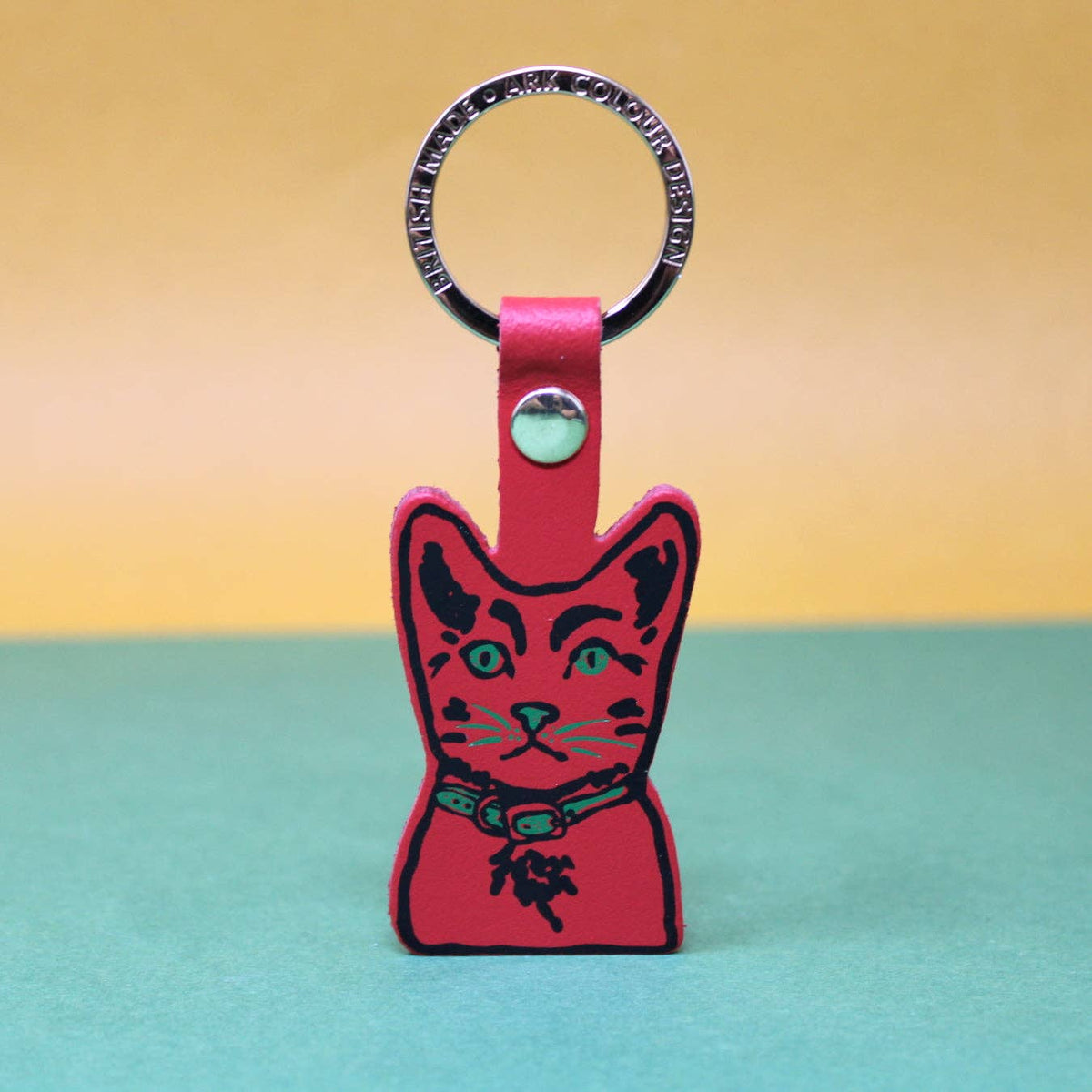 Tabby cat gold-plated genuine leather keyring gift for cat lovers