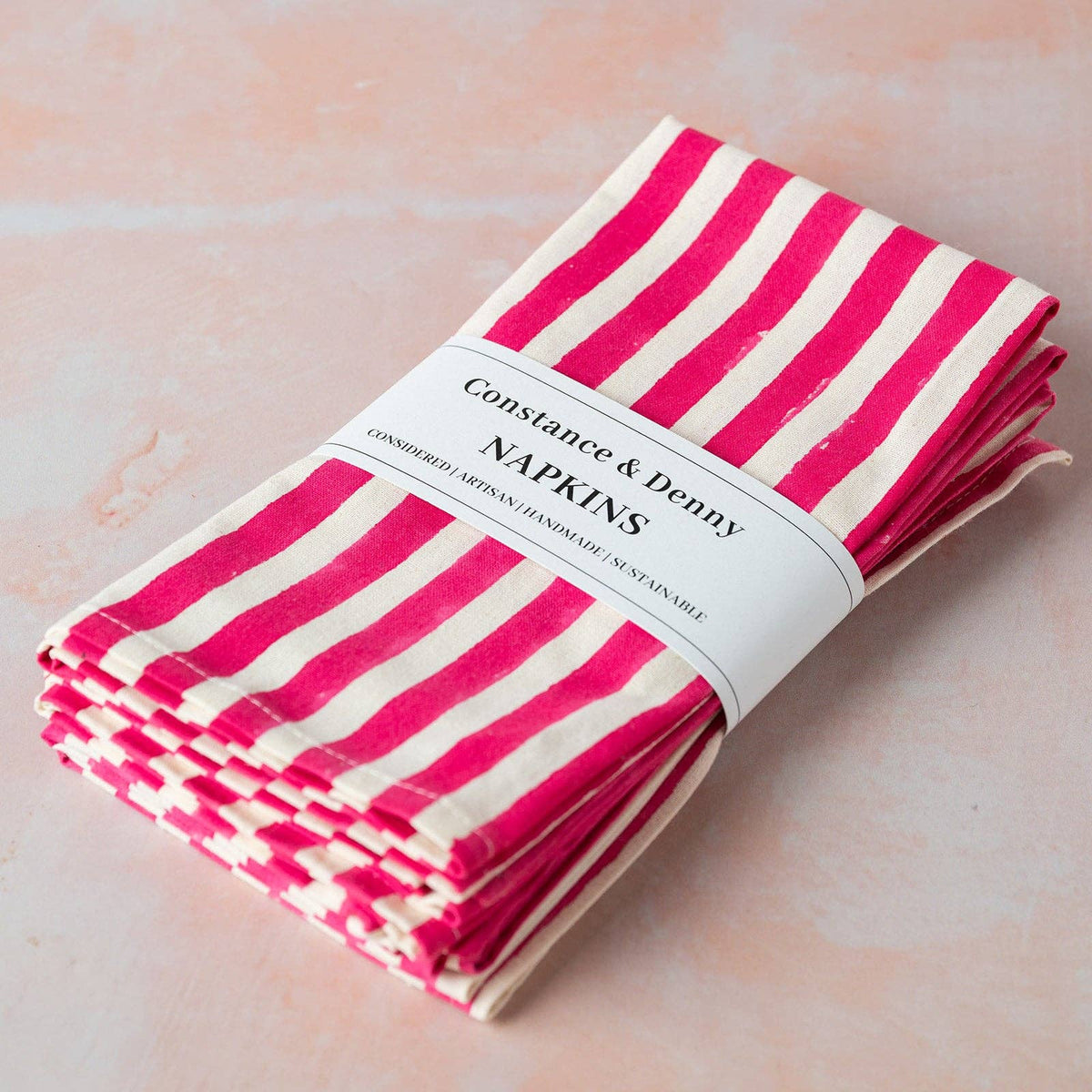 Set of 4 Bright Pink Stripe Cotton Napkins