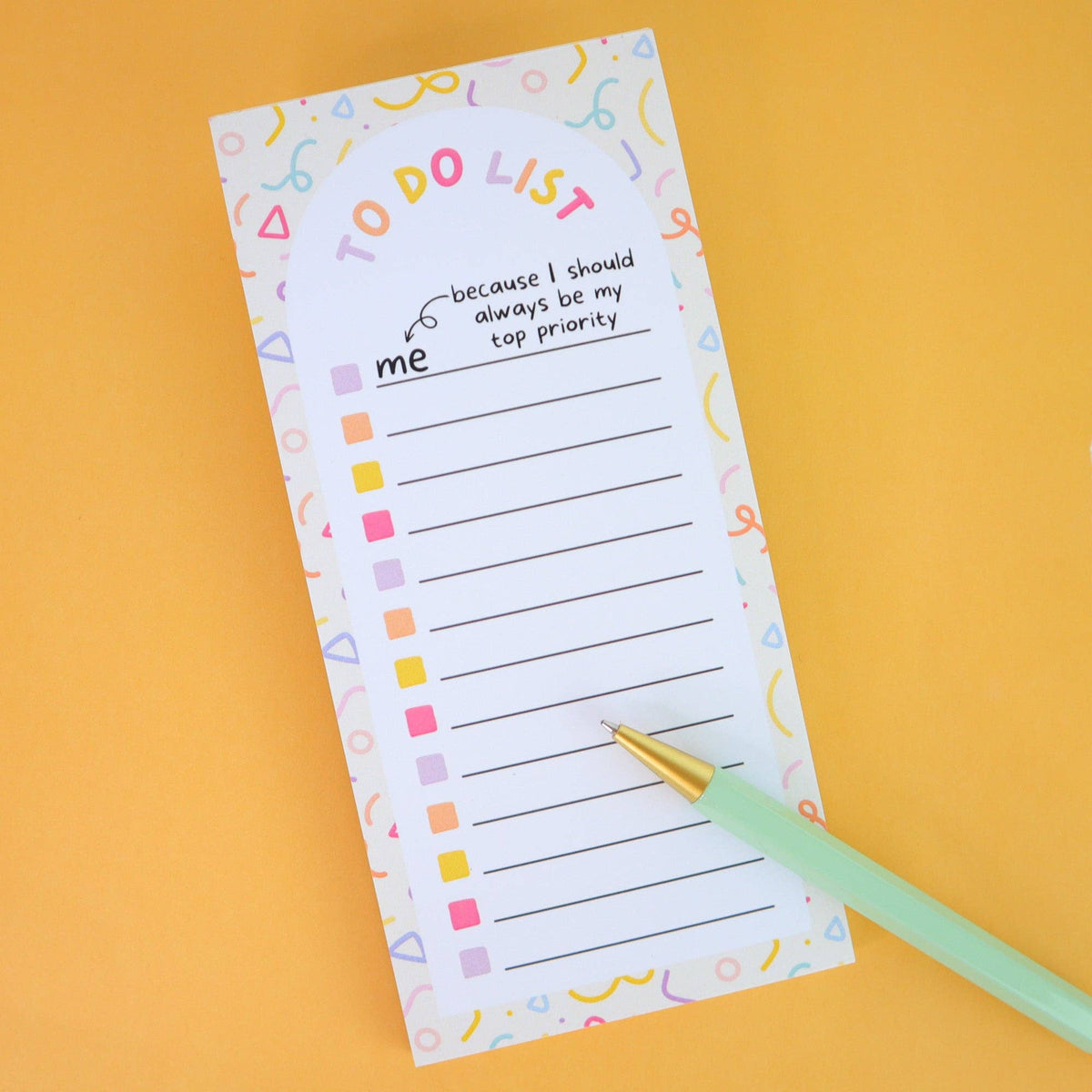 Vibrant abstract design to do list notepad with I'm My Top Priority text