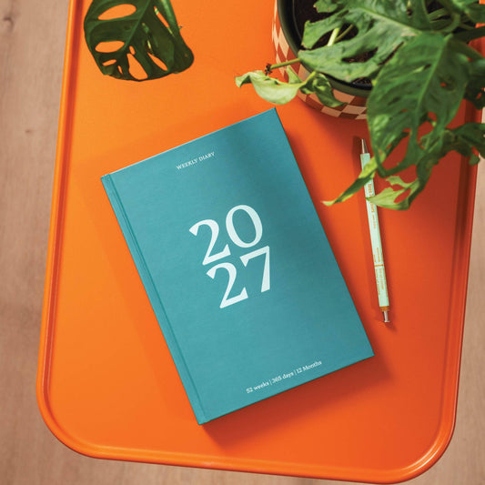 2027 A5 Hardcover Week to View Teal Diary cover