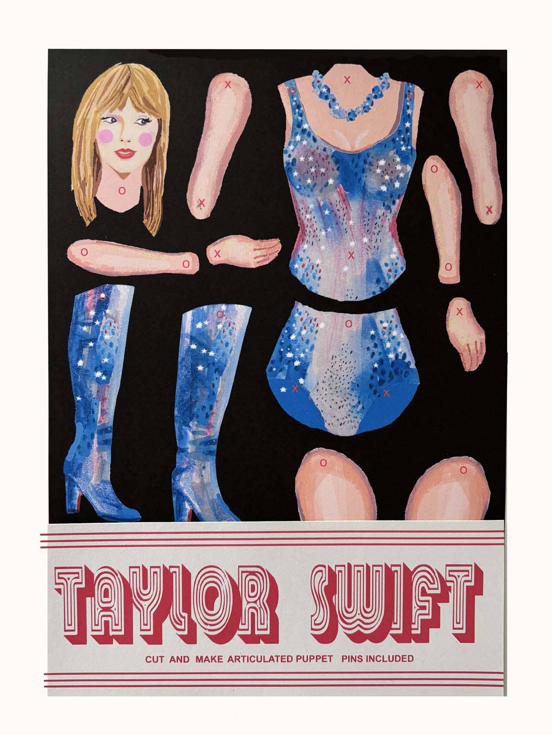 Cut and Make POP IDOL Taylor Swift paper doll kit, 32cm articulated figure made from 385gsm cardstock with mini-split pins, packaged on A4
