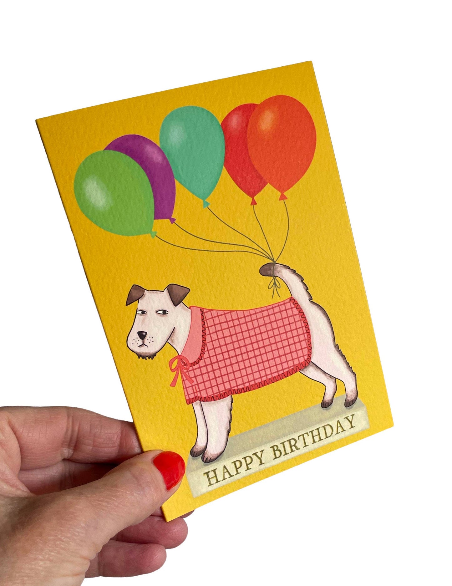 Back of the dog and balloons birthday card