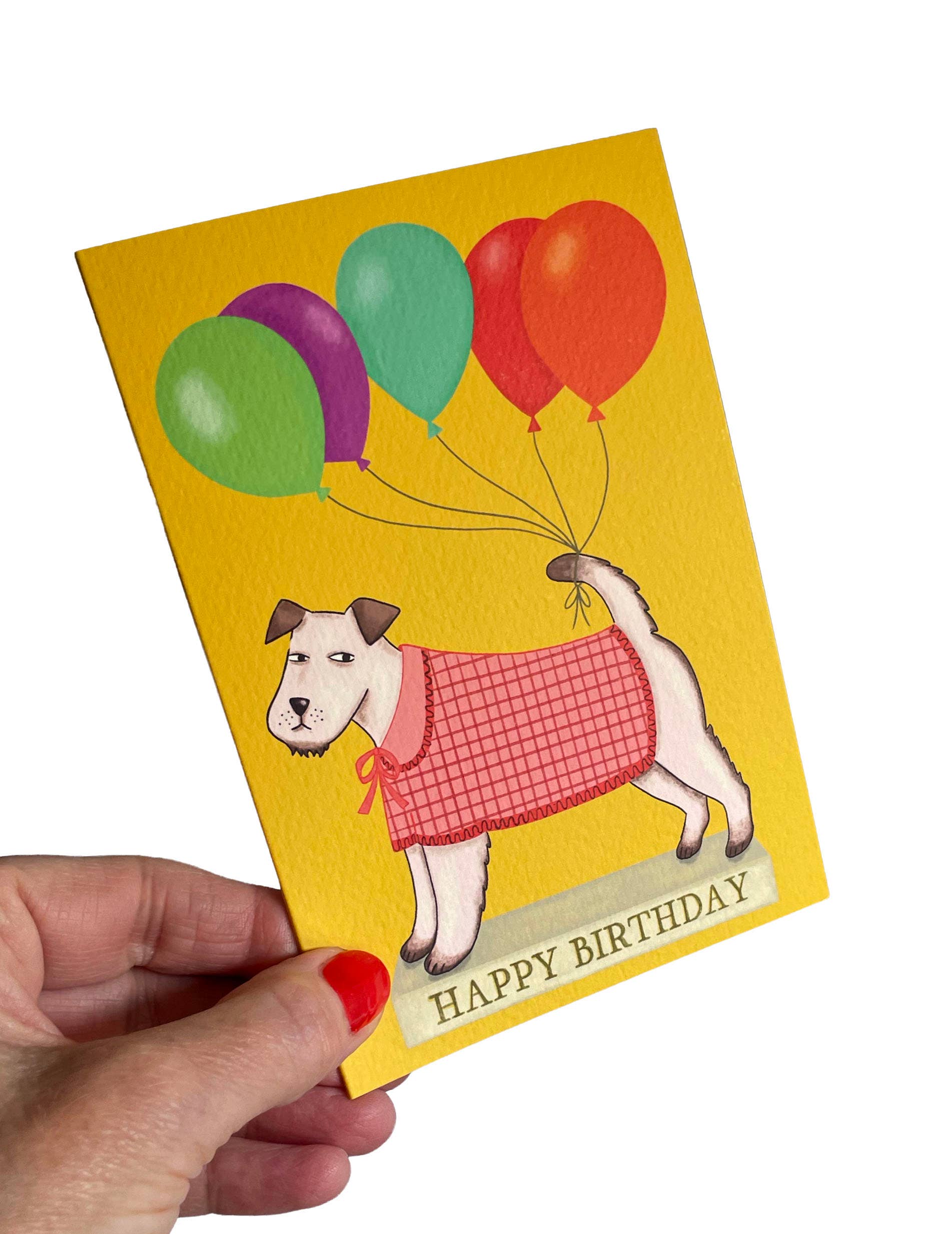 Back of the dog and balloons birthday card