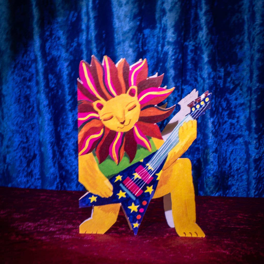 Rocking Lion Die-Cut Greeting Card with Electric Guitar