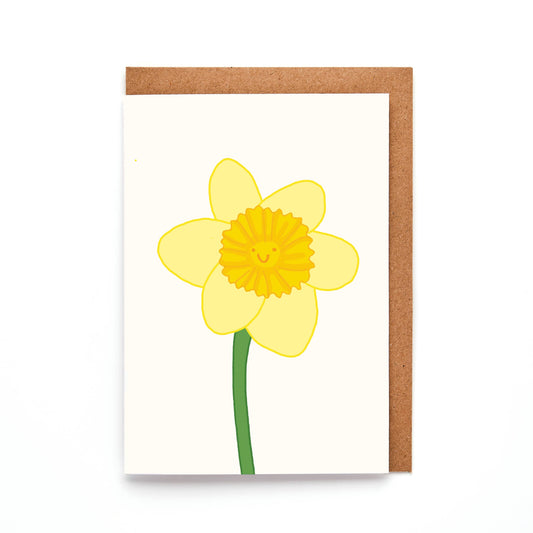 Daffodil Mini Greeting Card with smiley illustration and Kraft envelope