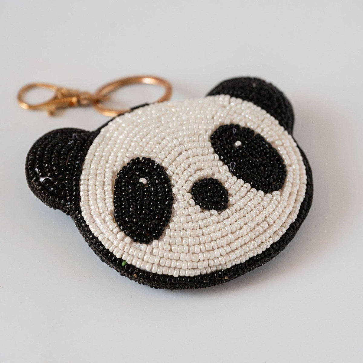 Handcrafted beaded swan keyring with brass clip