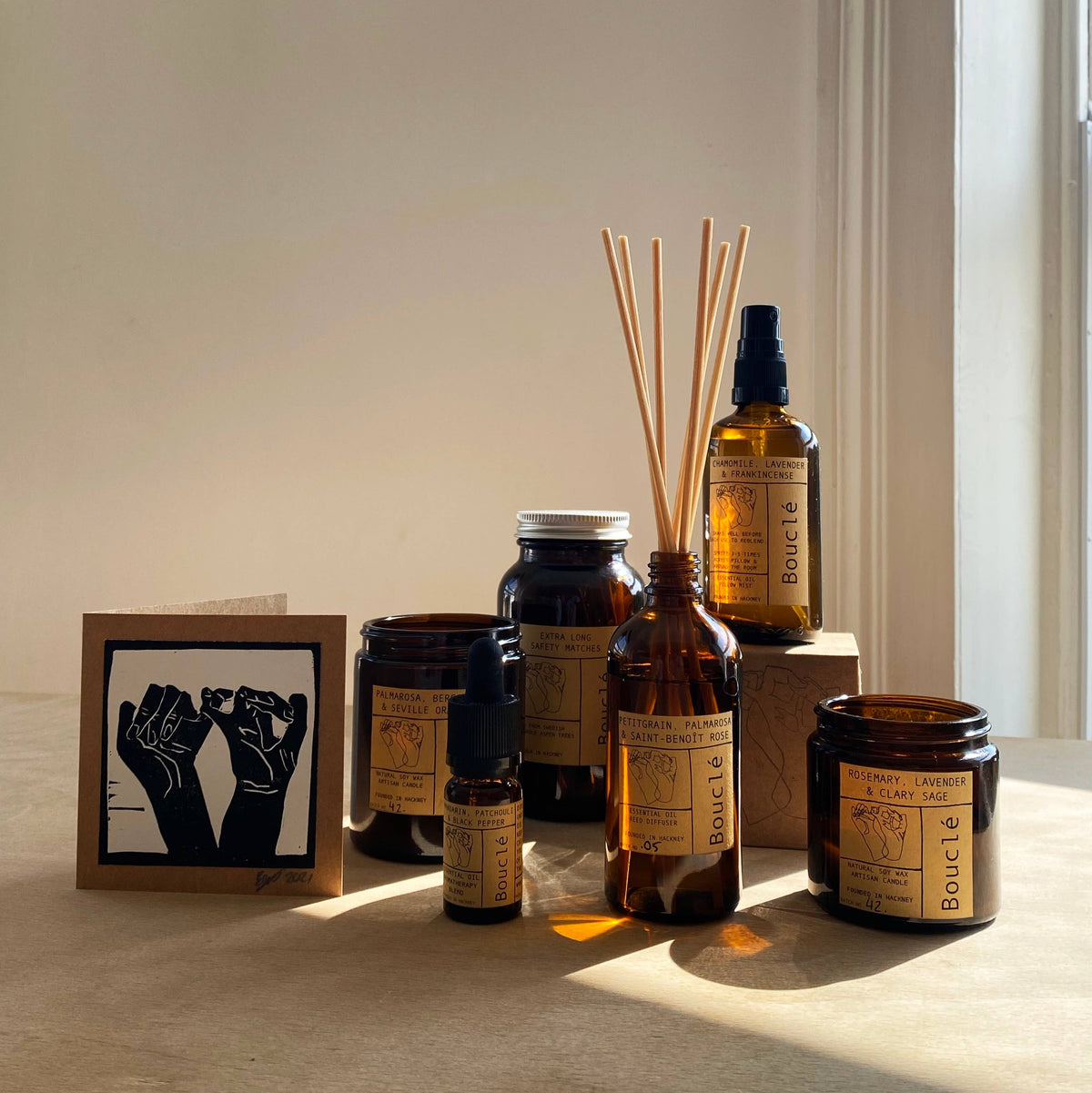 Calming botanical essential oil candle by Bouclé