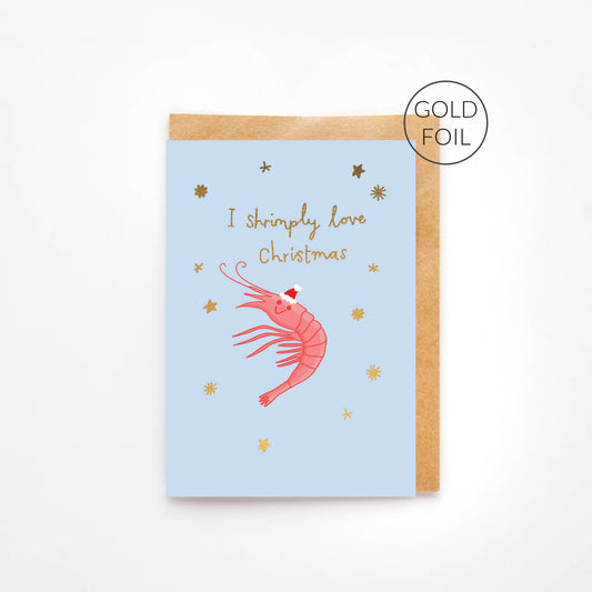 Sustainably sourced shrimp Christmas card with a recycled Kraft envelope