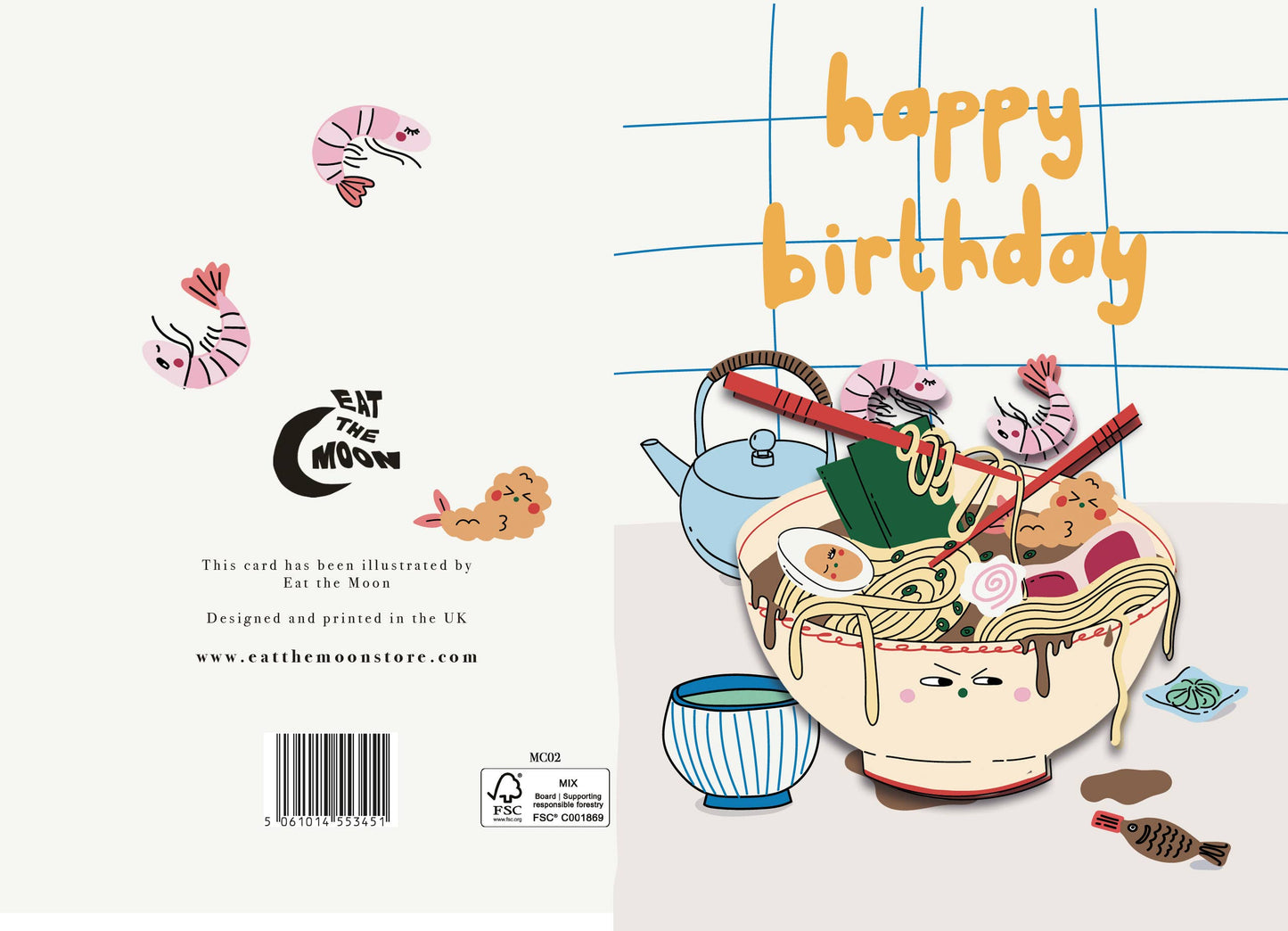 Pack of six sustainably sourced ramen magnet cards with kraft envelopes