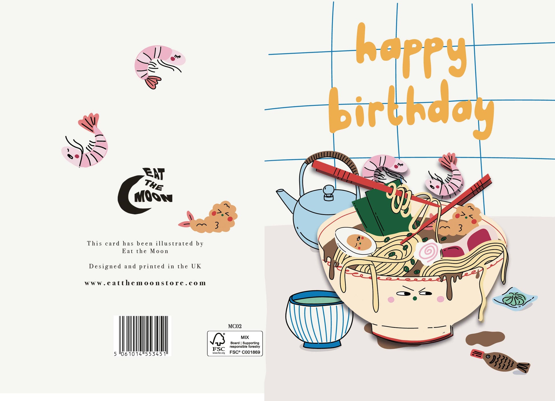 Pack of six sustainably sourced ramen magnet cards with kraft envelopes