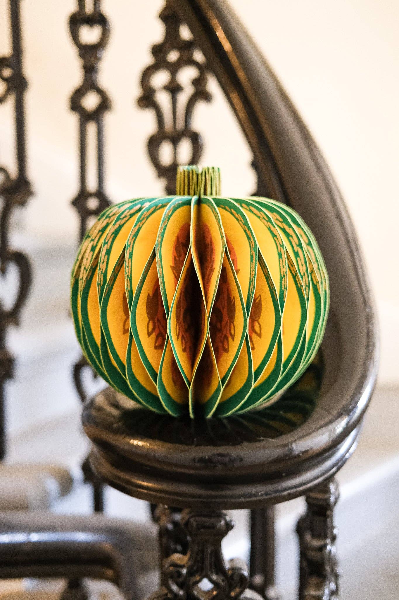 Recycled cotton paper gourd honeycomb decoration with cotton hanging loop, eco-friendly ornament.