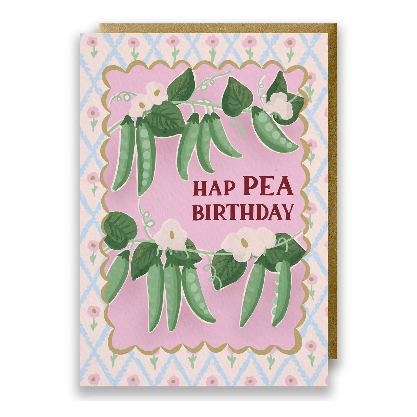 Hap Pea Birthday Card with illustrated peas and flowers by Jessie Maeve Studio