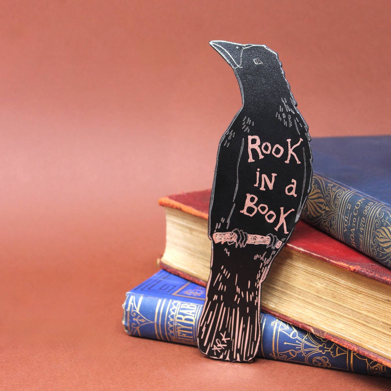 Rook in a Book Genuine Leather Bookmark with Silver Foil