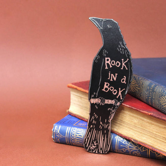 Rook in a Book Genuine Leather Bookmark with Silver Foil