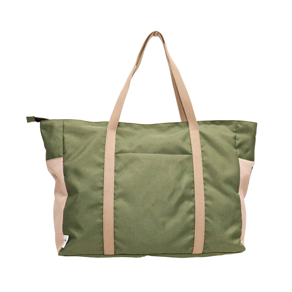 Durable wide shoulder webbing handles on large green shopper