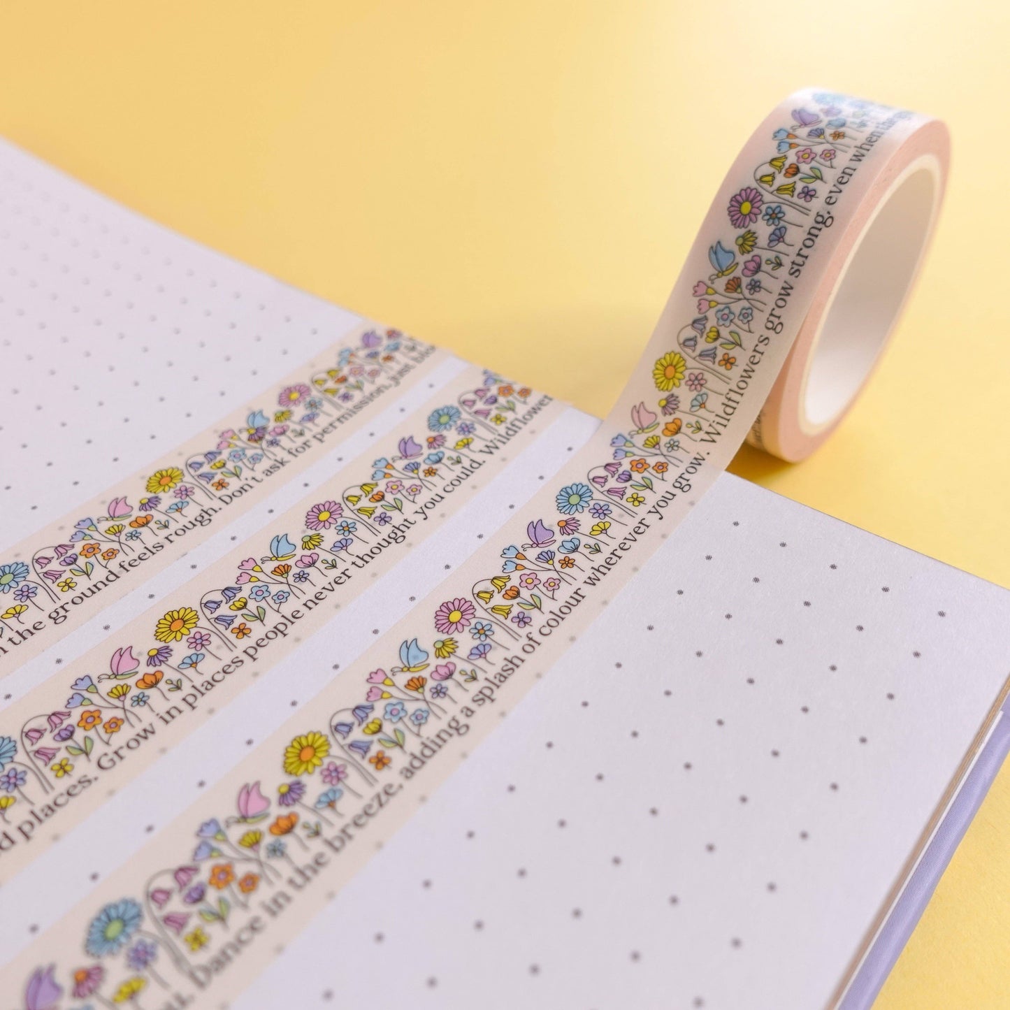 Be a Wildflower Washi Tape with a charming floral garden and uplifting quotes. Perfect for eco-friendly crafting.