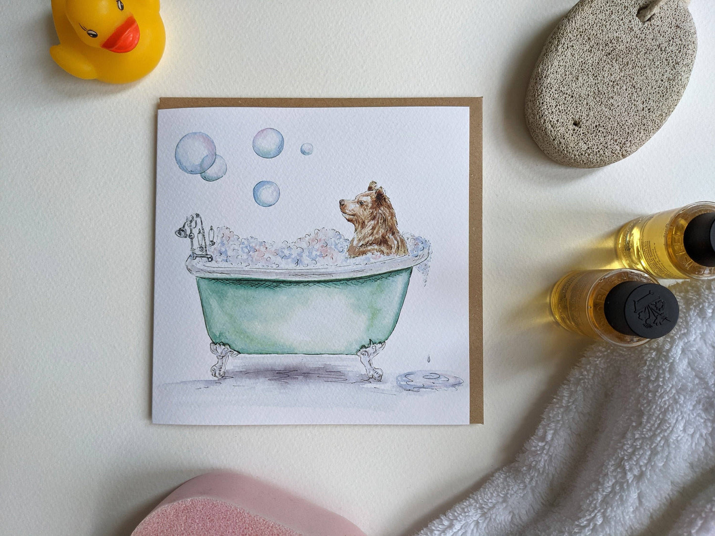 Close up of textured card stock for Bear in Bath card