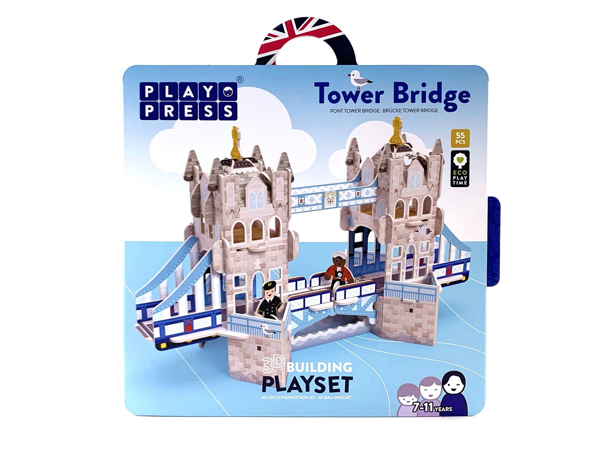 Assembled Tower Bridge toy model with figures