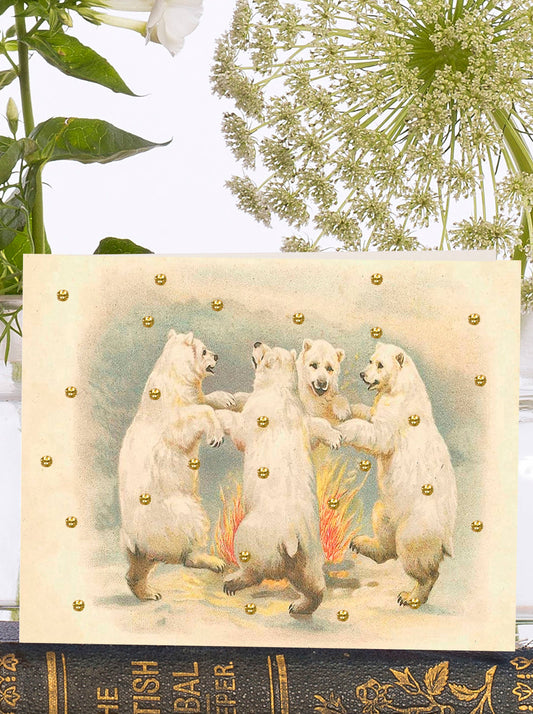 Polar Bear Vintage Christmas Card by Madame Treacle, hand-glittered illustration on sustainably sourced 300gsm card with biodegradable sleeve and ivory envelope, eco-friendly UK-made festive greeting