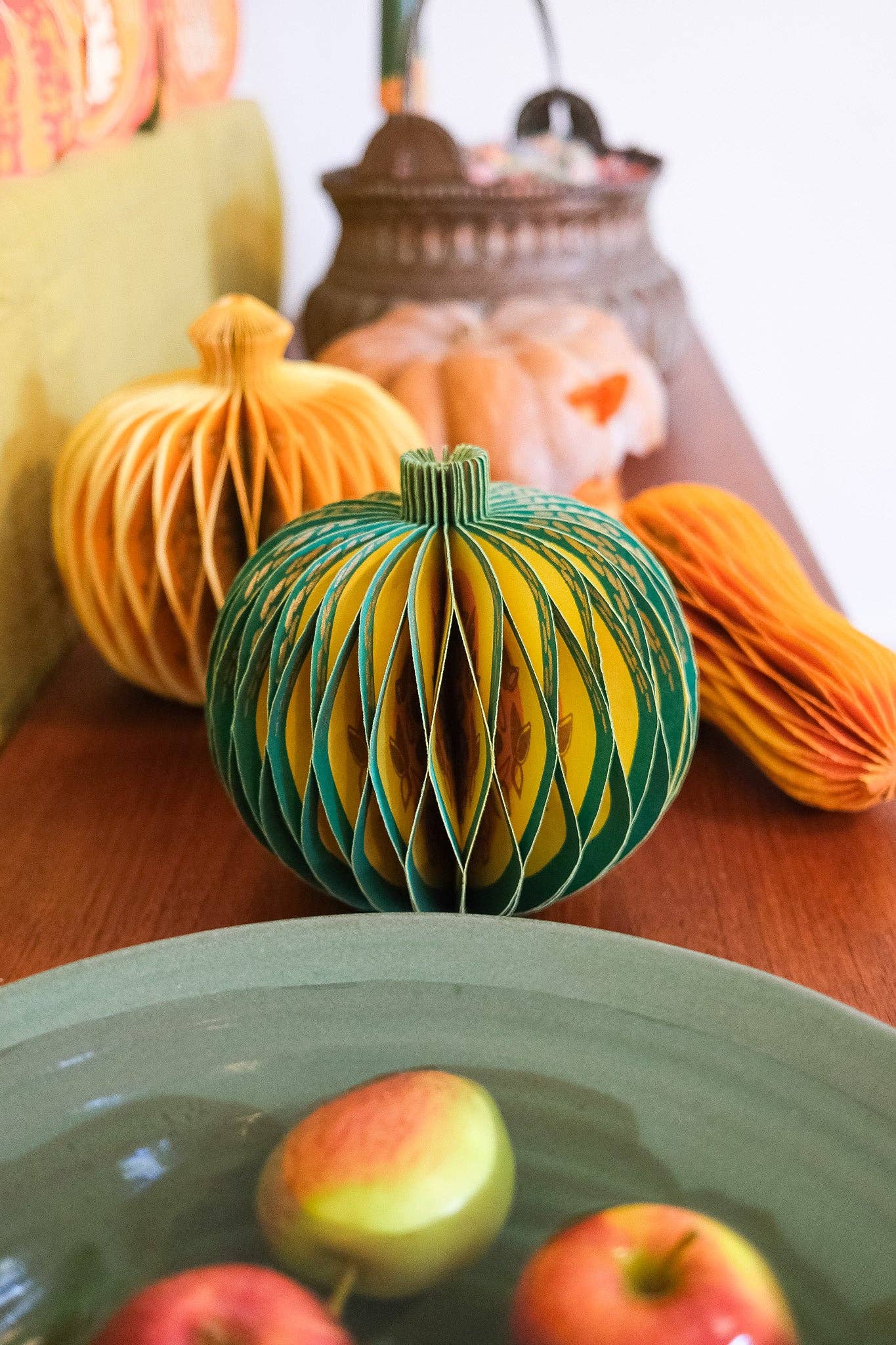 Recycled cotton paper gourd honeycomb decoration with cotton hanging loop, eco-friendly ornament.