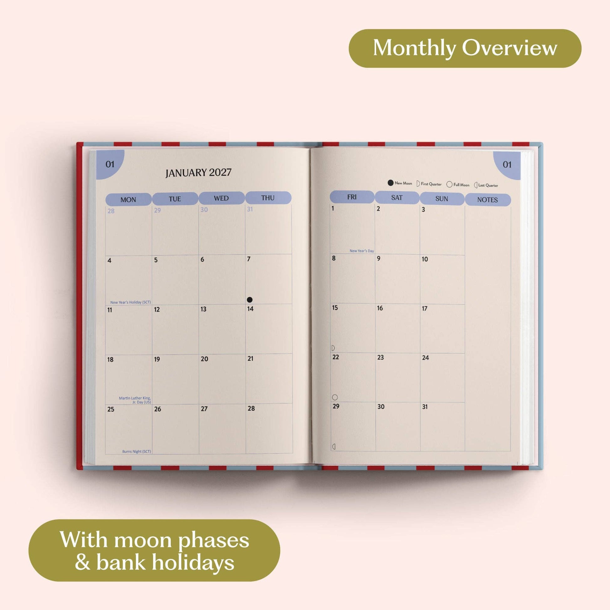 Close up of 100gsm recycled paper in 2027 diary