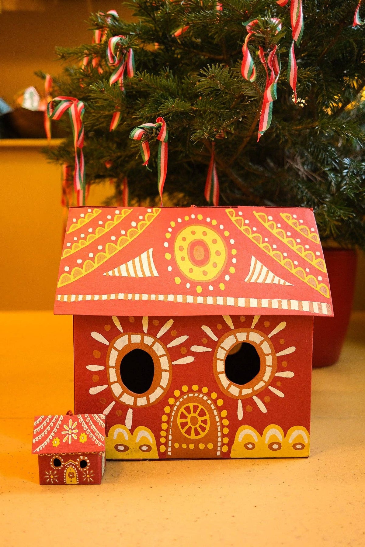 Large screen-printed recycled paper gingerbread house decorative gift box