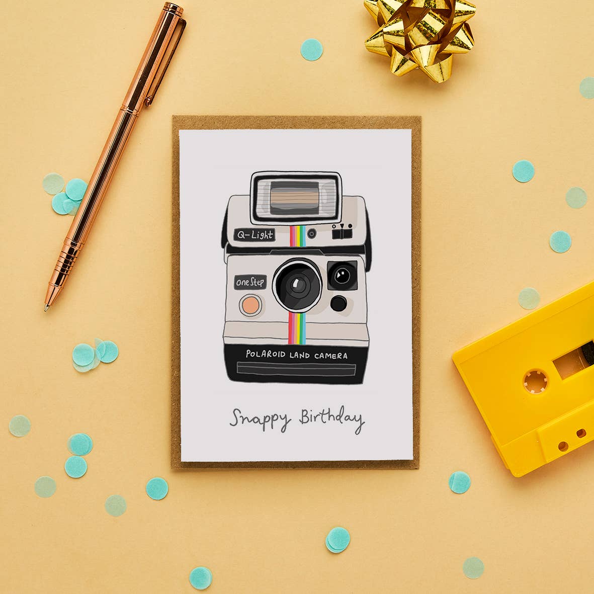 Retro Polaroid Birthday Card with recycled kraft envelope