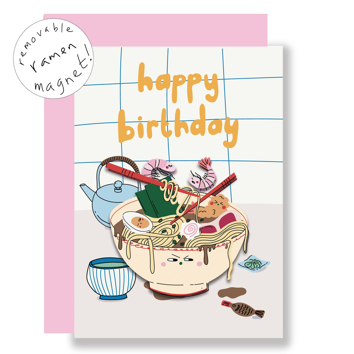 Ramen design greeting card with removable fridge magnet keepsake