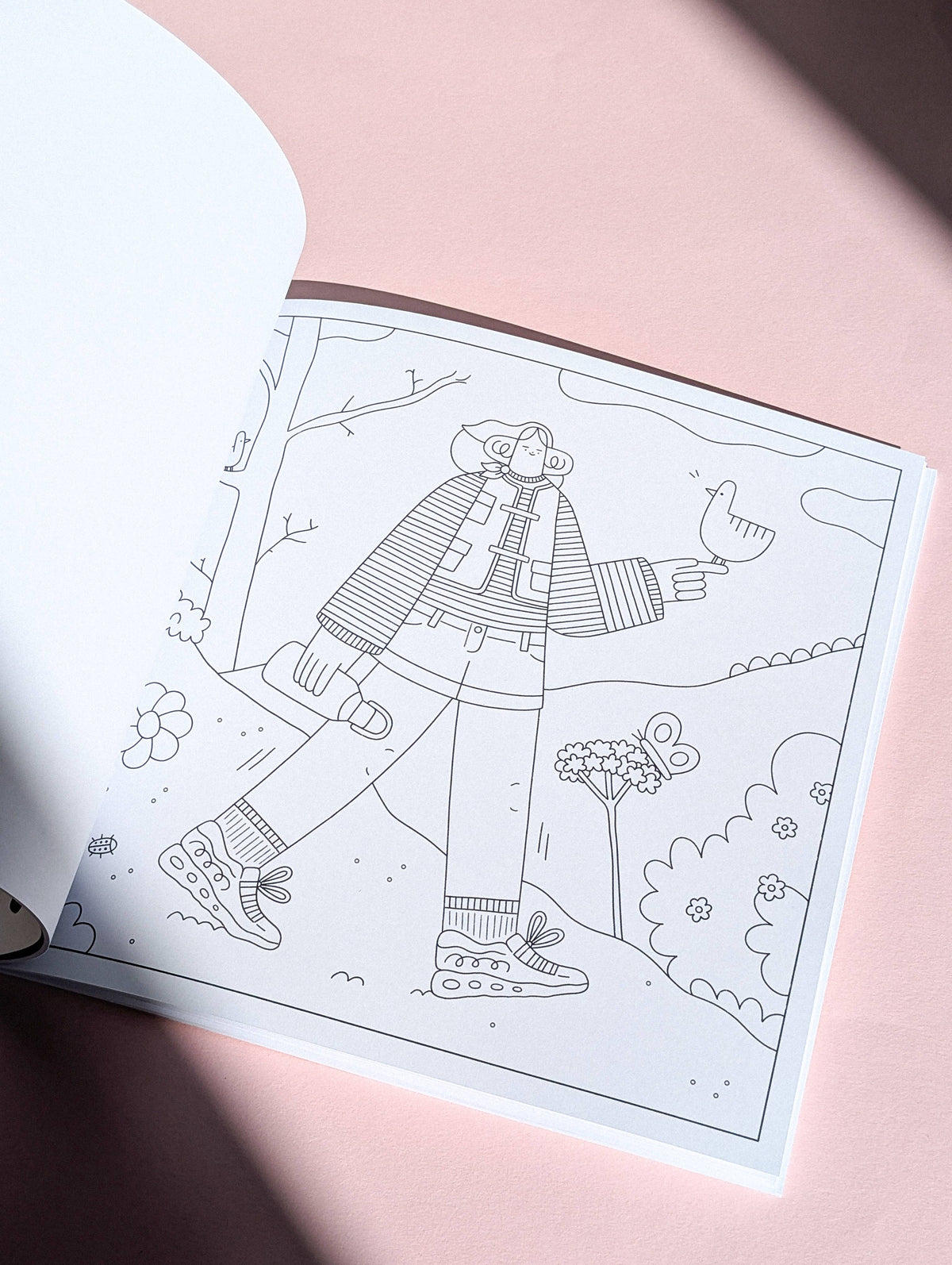 Mindful colouring book page with everyday joy illustration