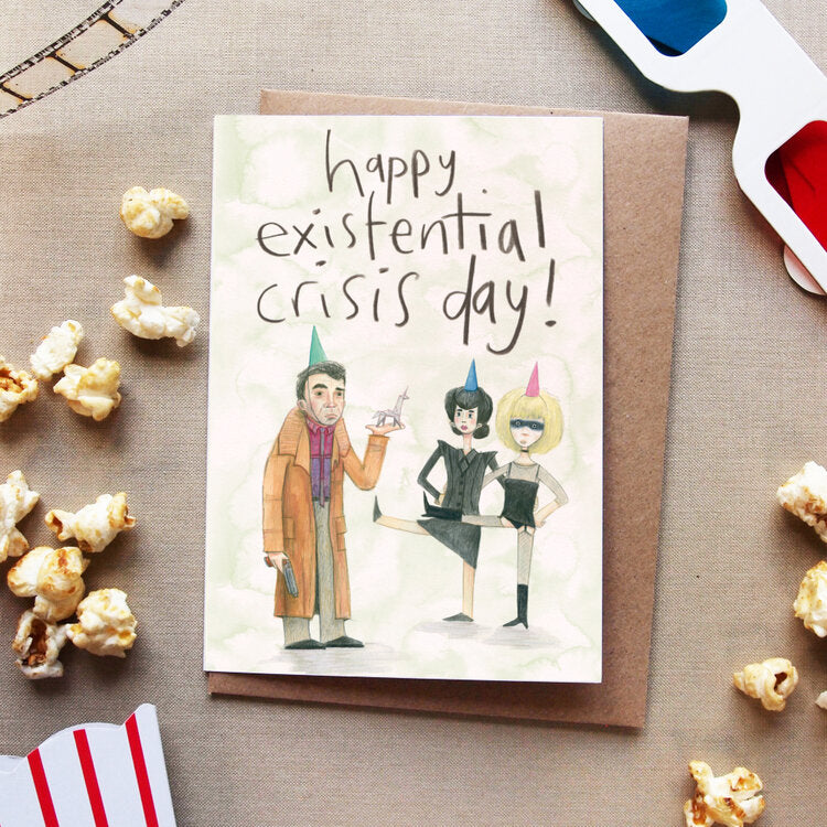 Funny Card. Illustrated card, featuring Deckard, Rachael and Pris from Blade Runner having a wonderful birthday celebration. Sustainably made in the UK