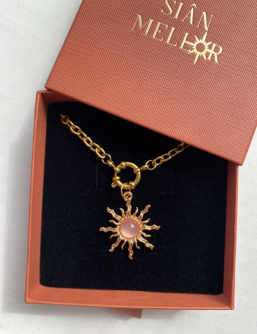 Peach large sun chunky chain necklace in 18k gold-plated stainless steel