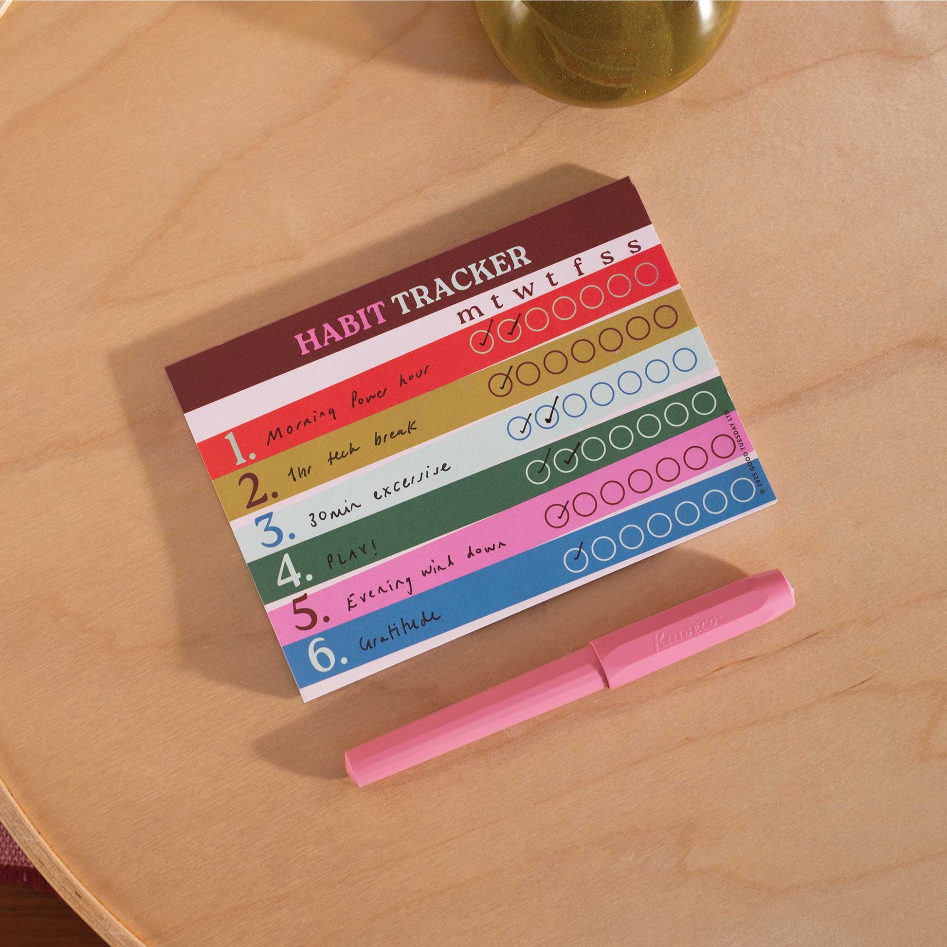 Sustainable stationery habit tracker with vegetable based inks