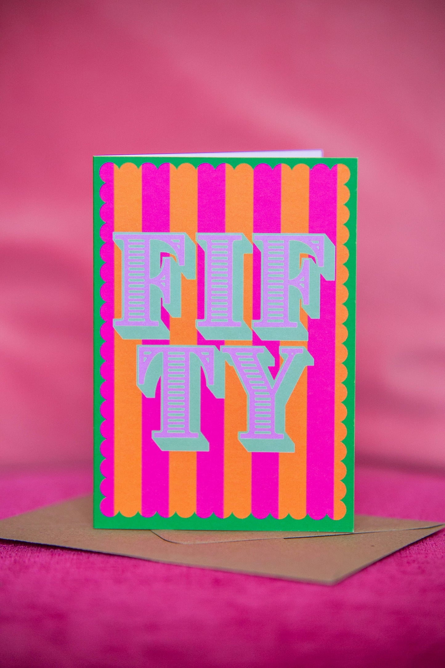 Colourful striped 50th birthday milestone card A6
