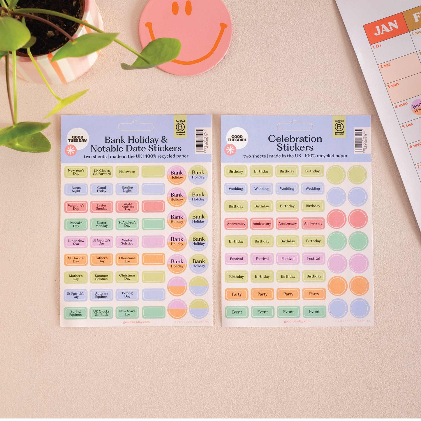 Eco-friendly Bank Holiday and Celebration Stickers pack