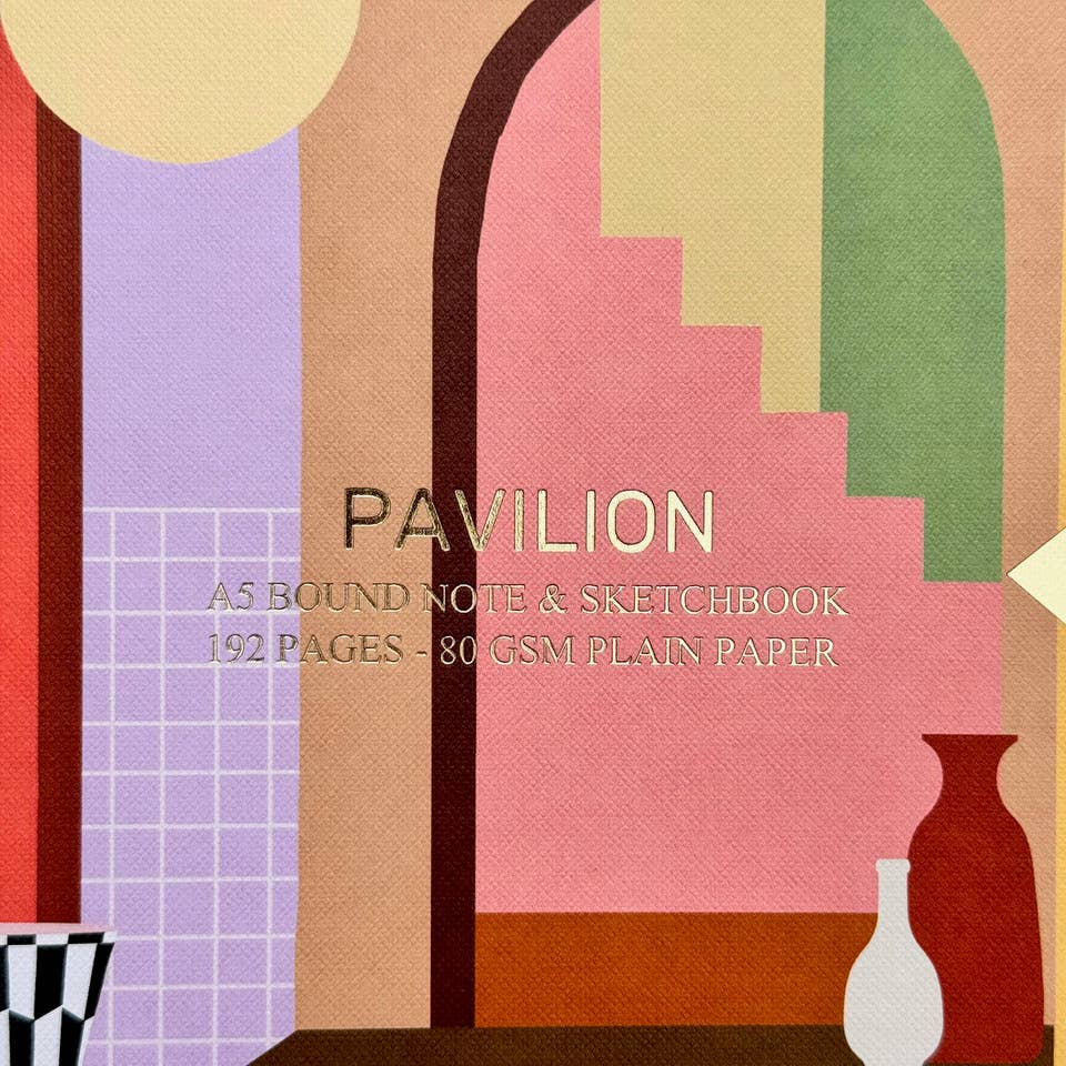 Close up of gold foiled details on buckram embossed notebook