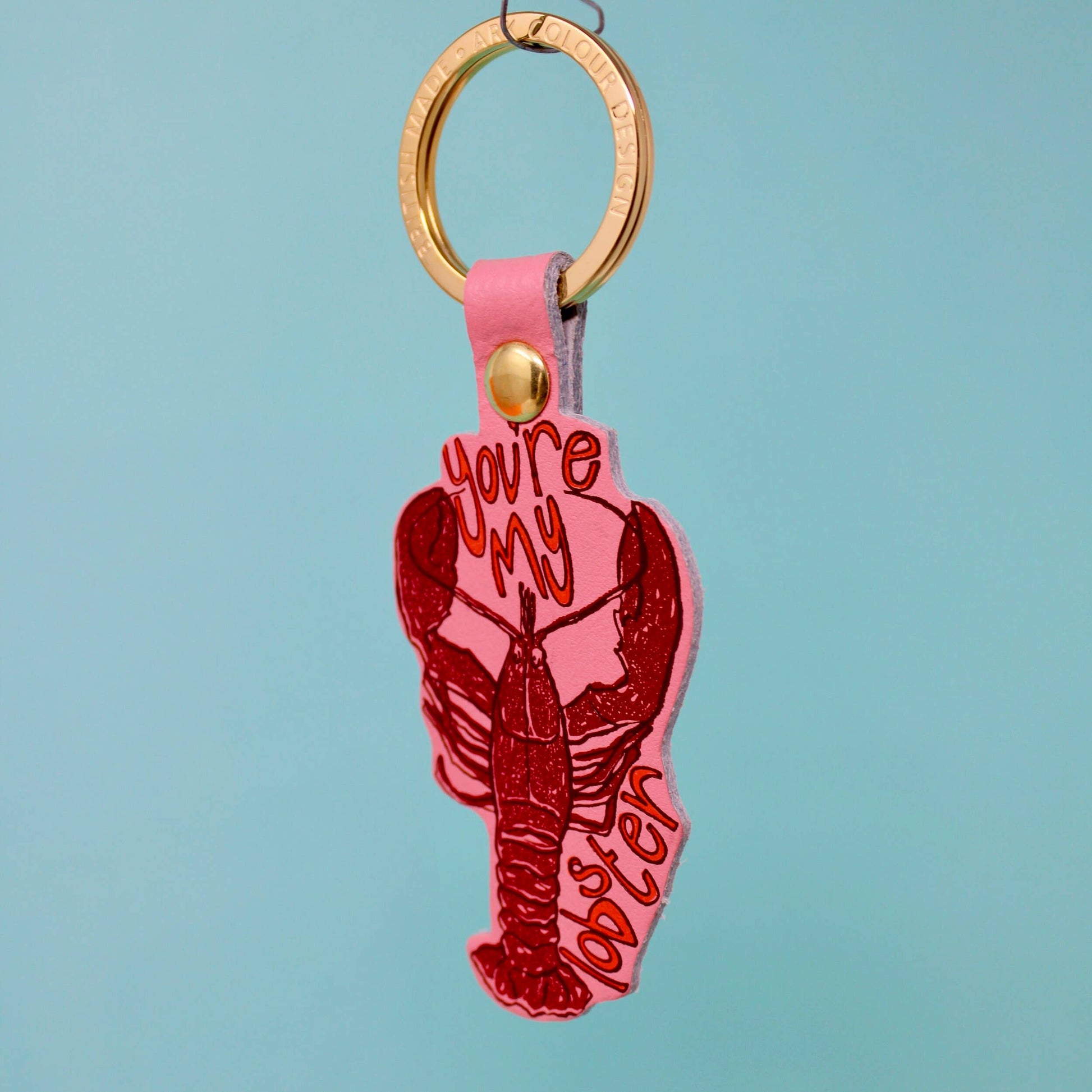 Sustainably sourced genuine leather "You're My Lobster" key fob by Ark Colour Design with gold plated ring