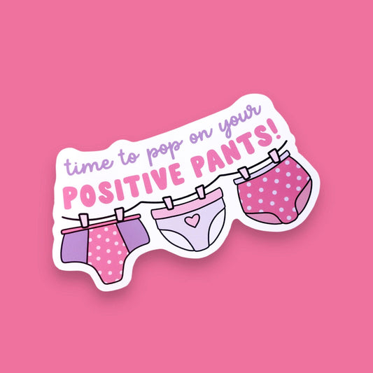 Sunshine Lane Washing Line Sticker with pink and purple pants on a washing line, positive quote, waterproof glossy vinyl, 9x4.5cm