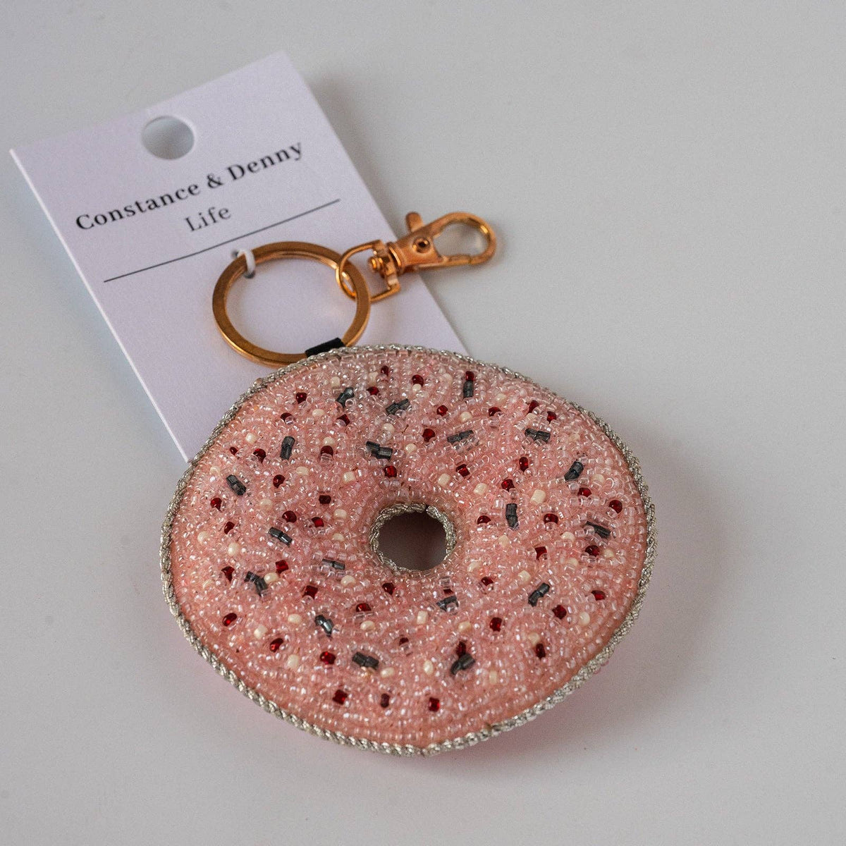 Curio beaded keyring styled on basket bag